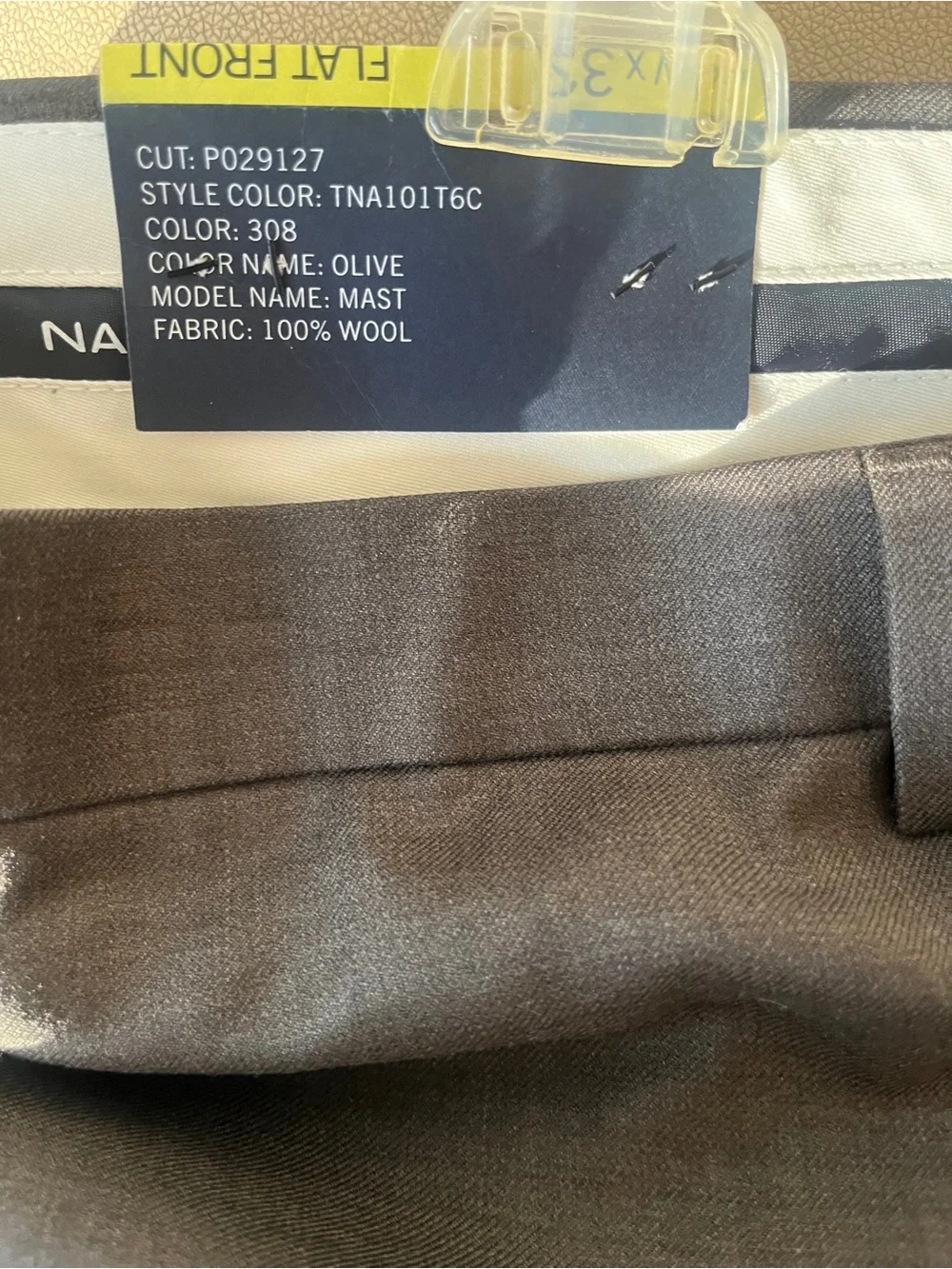 NWT Nautica Dress Pant Performance Mast 100% Wool Flat Front Olive 🫒 Green Sz 44